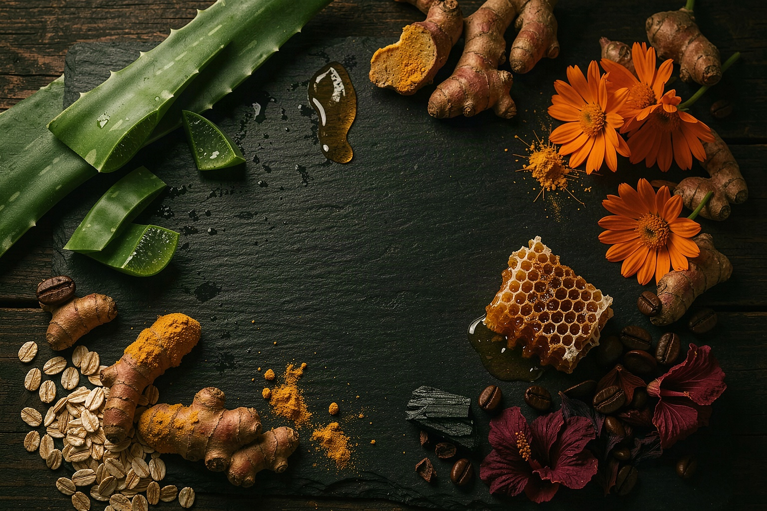 Ingredientes de la tierra: sábila, café, miel